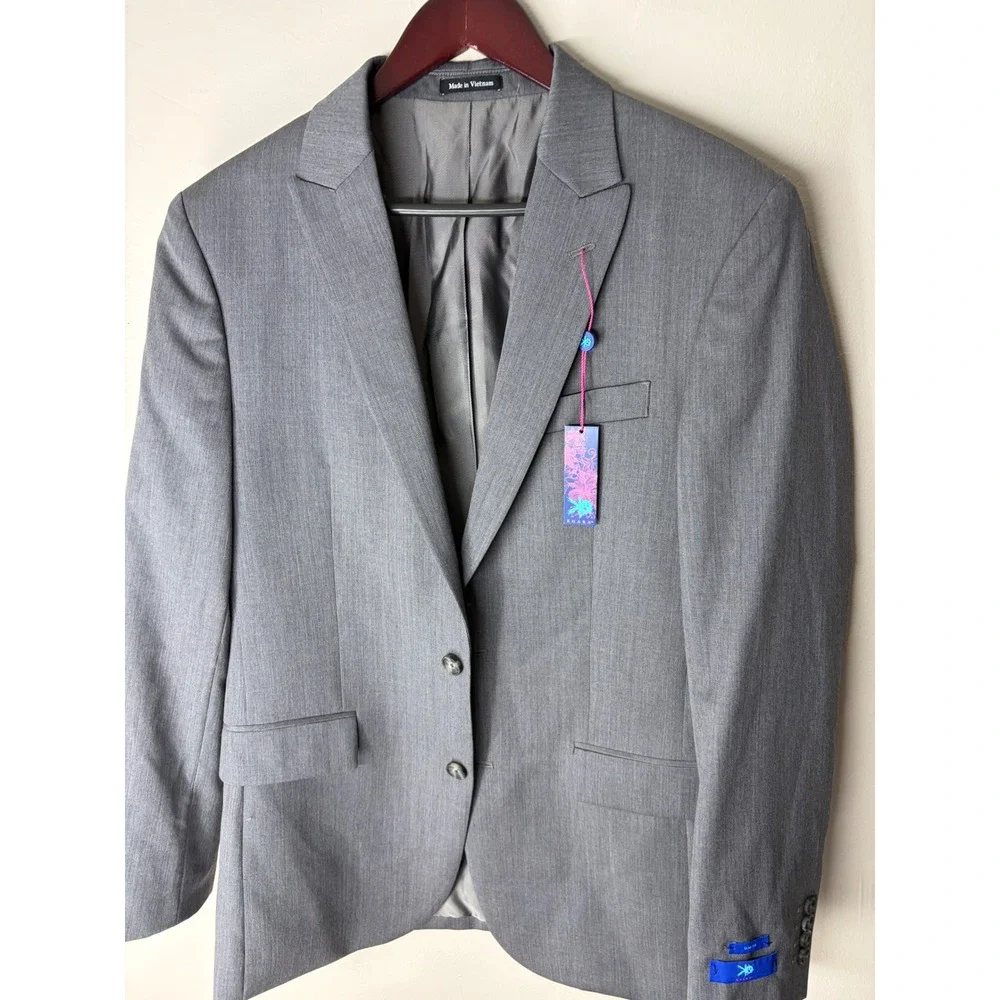 Egara Mens Grey 100% Wool Slim Fit Suit Jacket Blazer Size 40 Long NWT